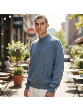 Vtg Paul Fredrick Mens S Sweater Ice Blue Diamond Silk Blend Long Sleeve Crew